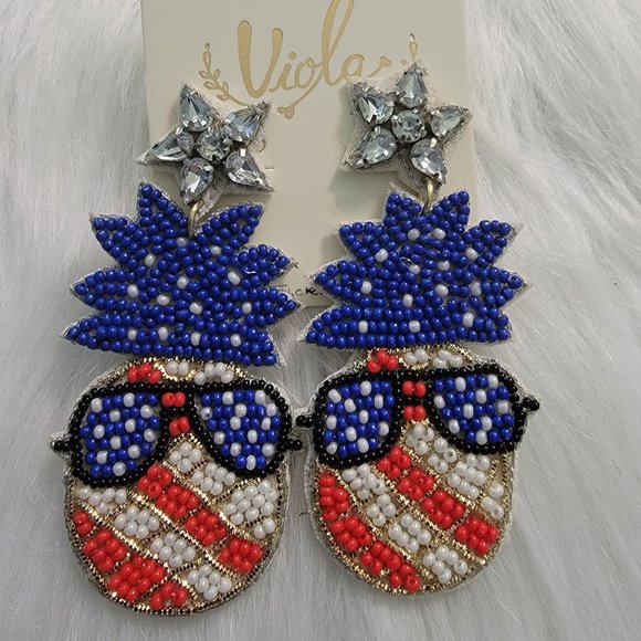 Viola Jewelry - 3/$15 Beaded Pineapple USA  Patriotic Post Earrings